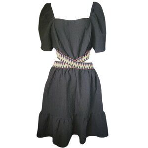 Shein Curve Dress Womens Plus Size 4XL Black Embroidered Trim Cutout Sides Boho